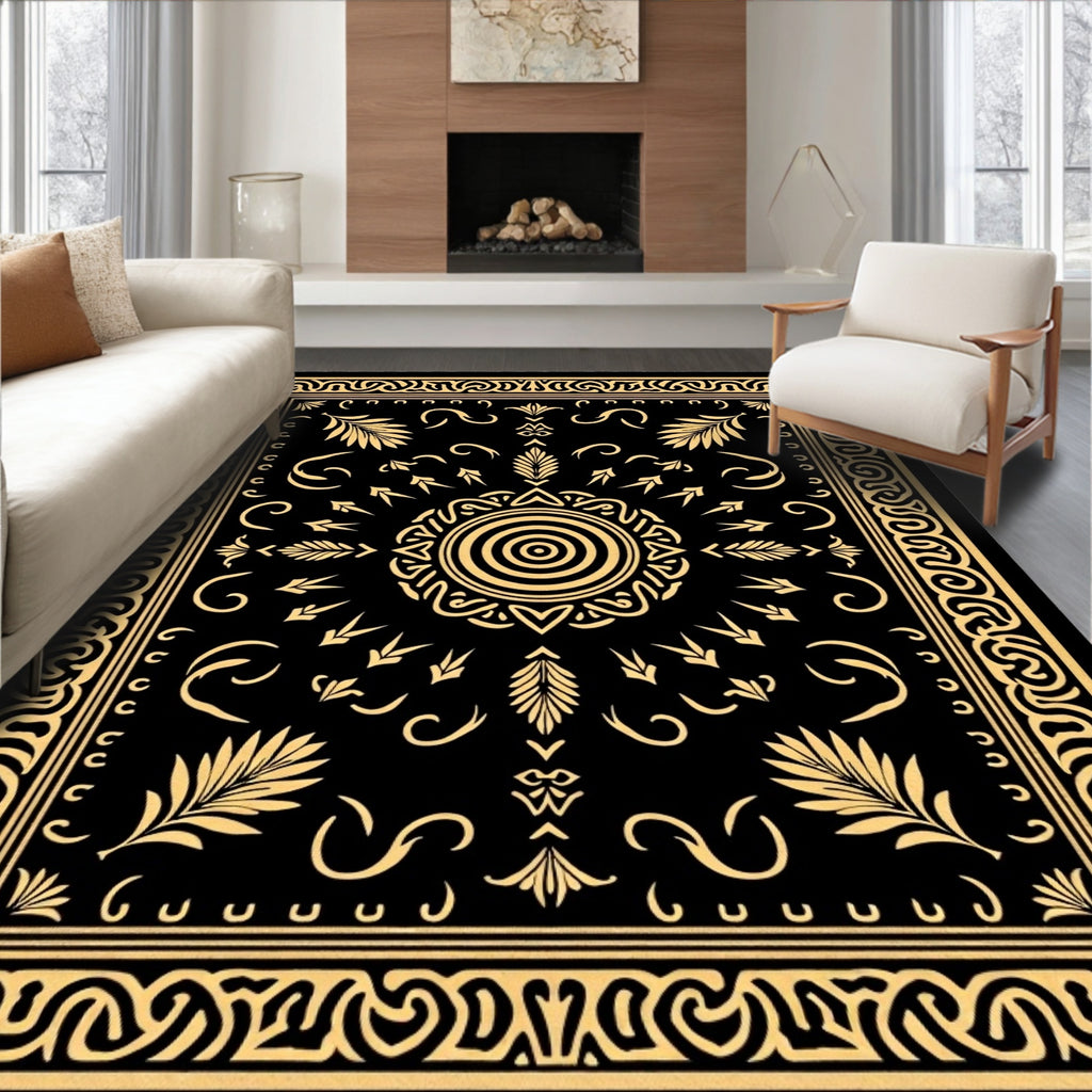 Golden Sun Black Ornate Medallion Rug