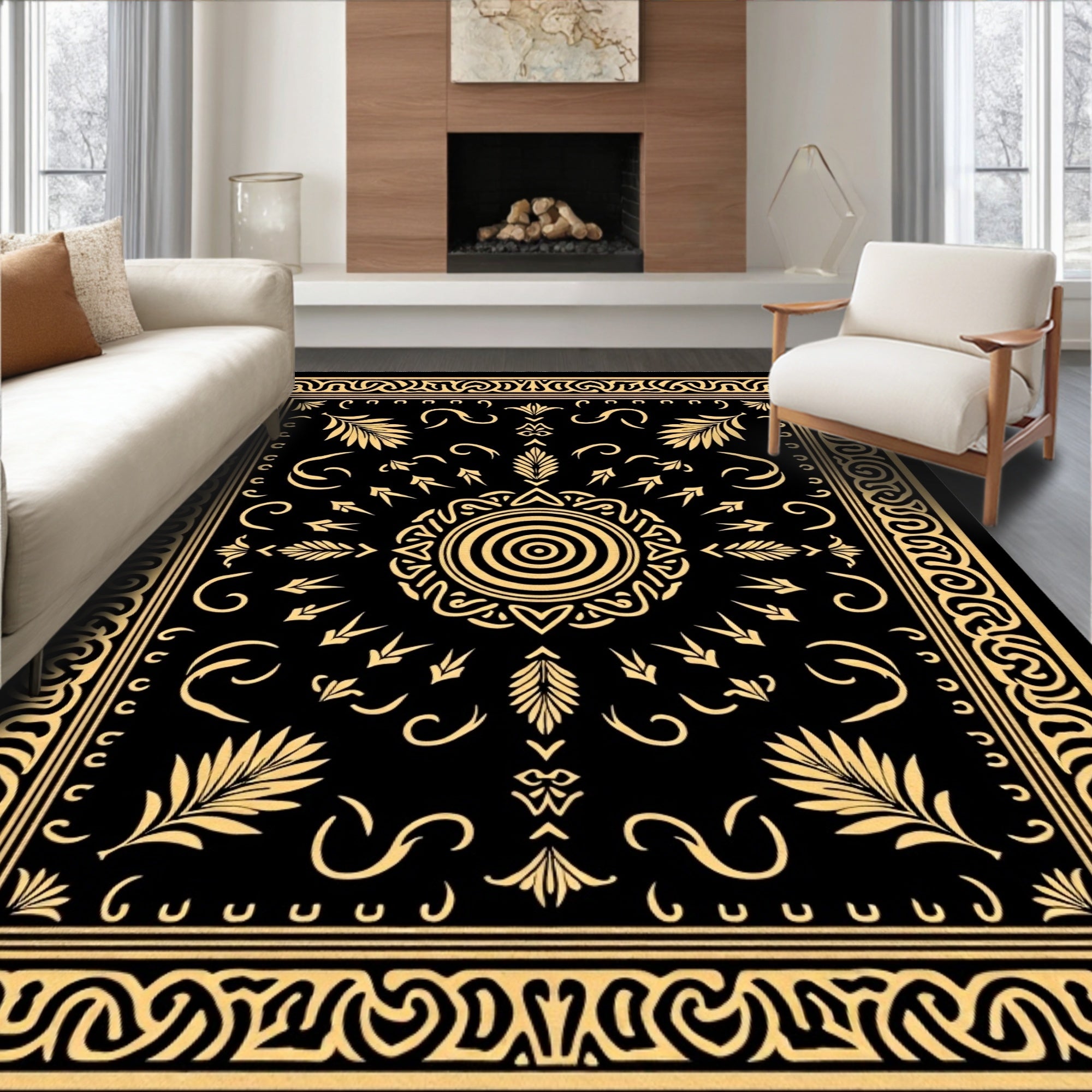 Golden Sun Black Ornate Medallion Rug