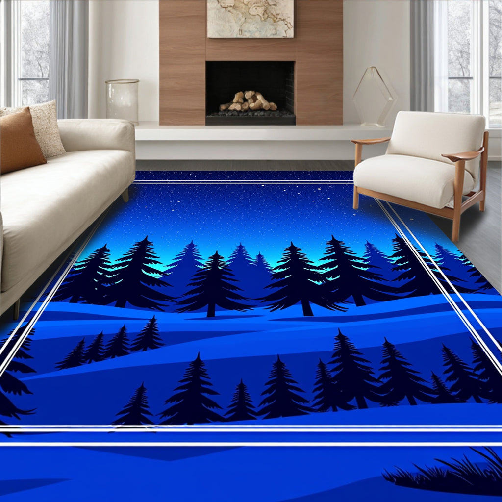 Midnight Forest Starry Night Scene Rug