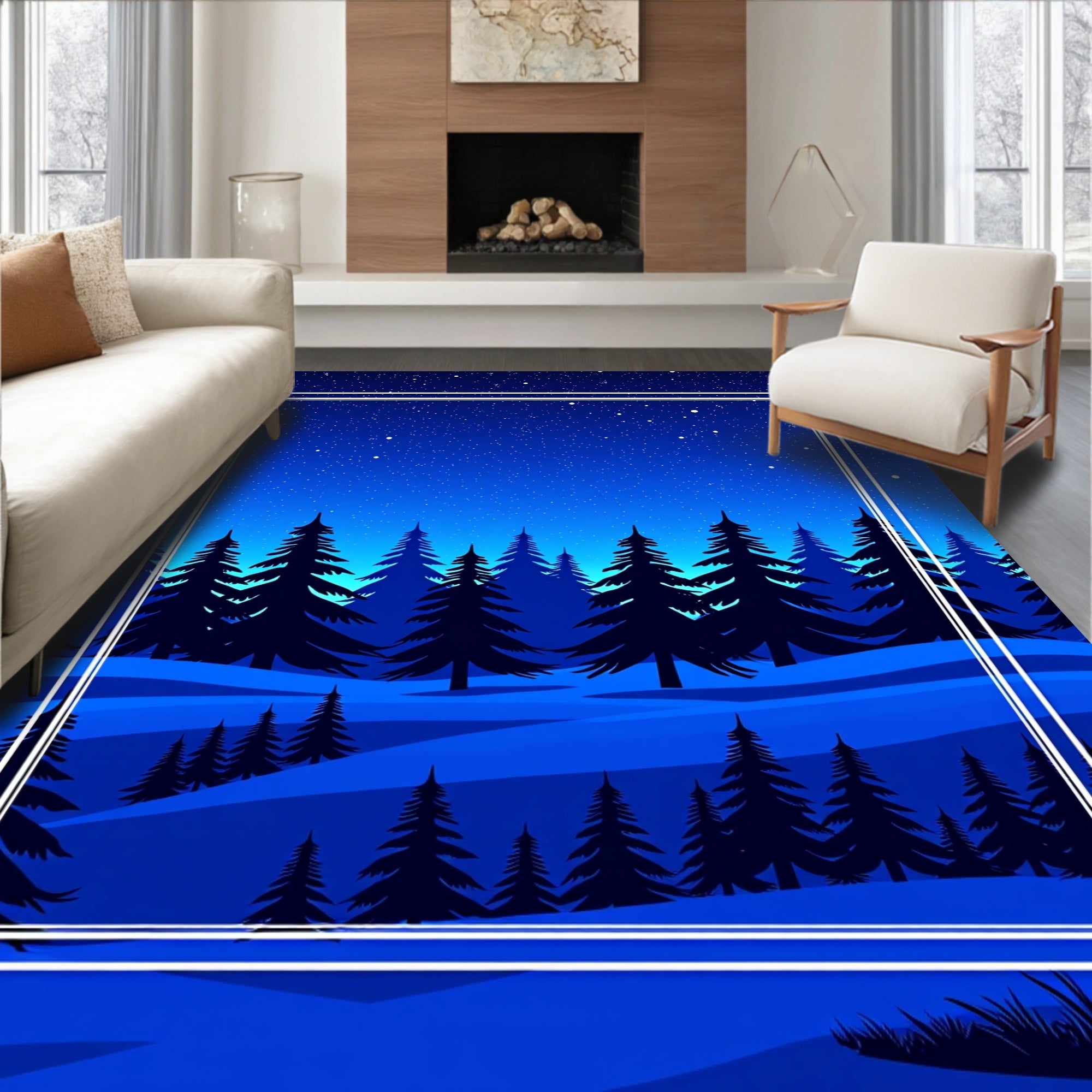 Midnight Forest Starry Night Scene Rug