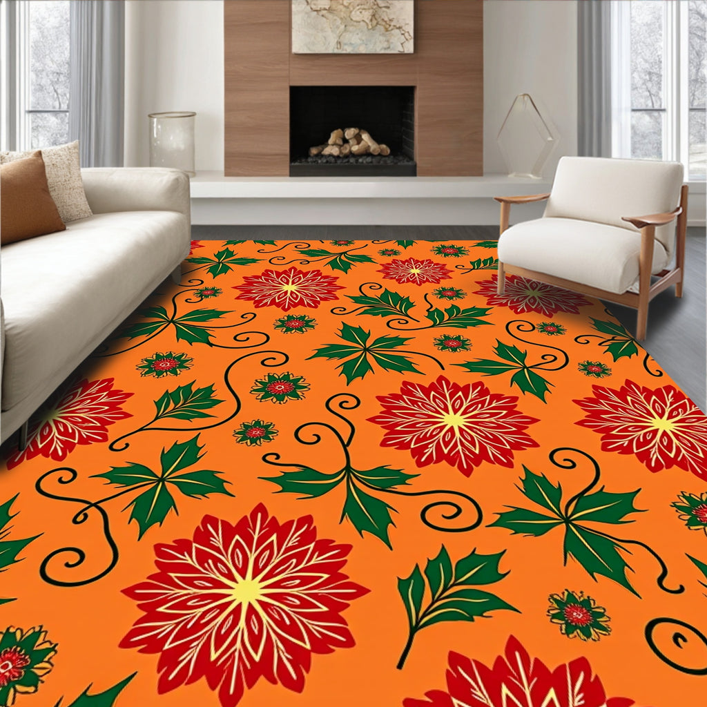Bold Red Green Poinsettia Swirl Rug