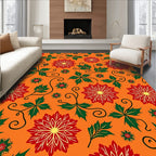 Bold Red Green Poinsettia Swirl Rug