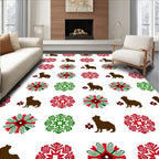 Brown Capybara Red Green Snowflake Medallion Rug