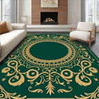 Emerald Gold Scrollwork Floral Frame Rug
