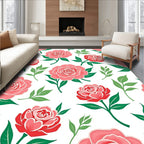 Coral Pink Red Rose Foliage Rug