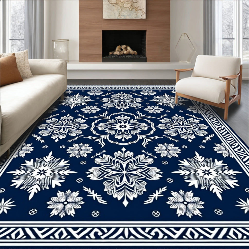 Deep Blue Floral Medallion Rug