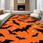 Black Bats Orange Stars Halloween Rug
