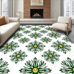 Green Floral Sun Faces Repeating Rug