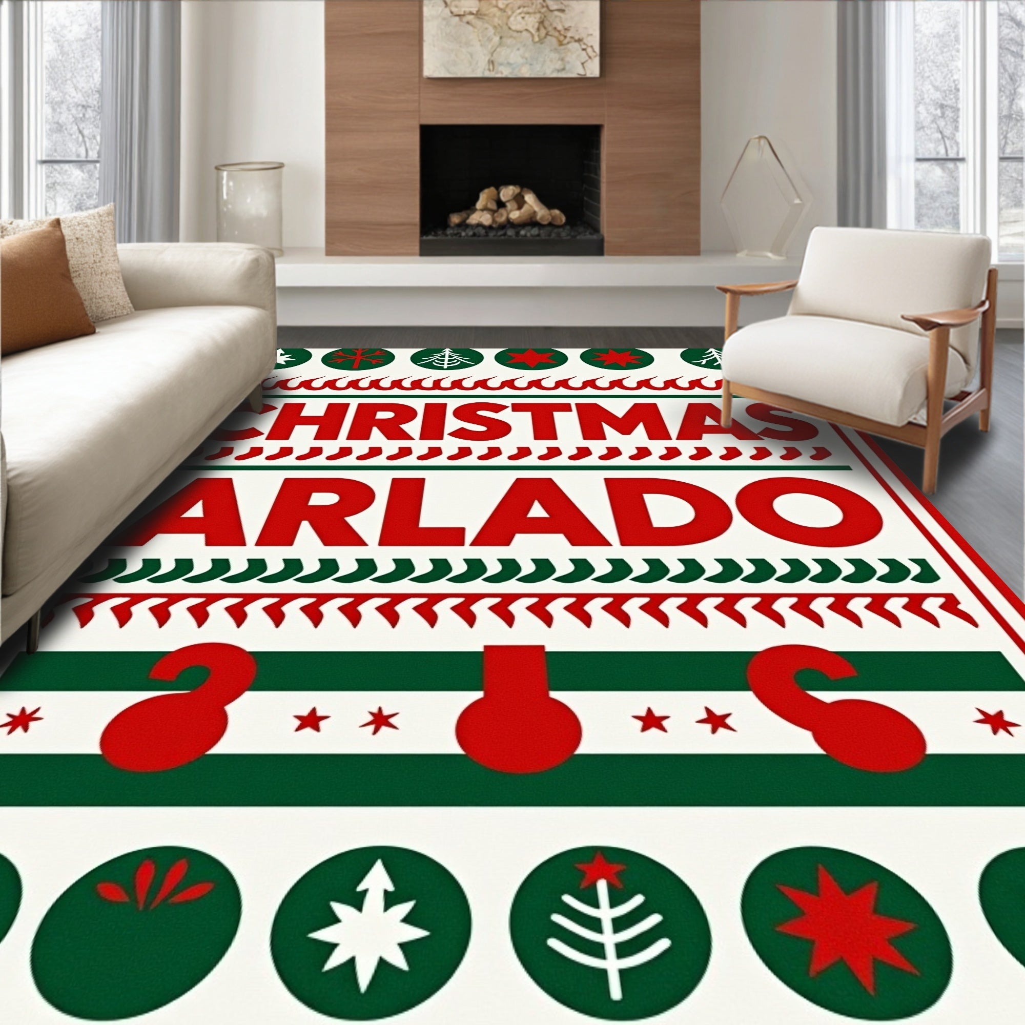 Christmas Red Green Festive Icons Rug