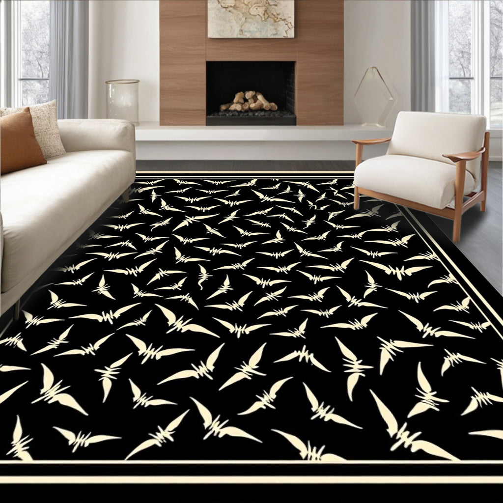 Black Cream Winged Abstract Organic Rug