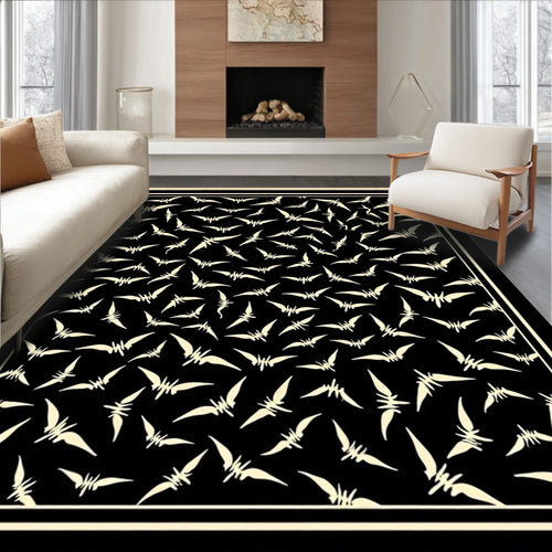 Black Cream Winged Abstract Organic Rug