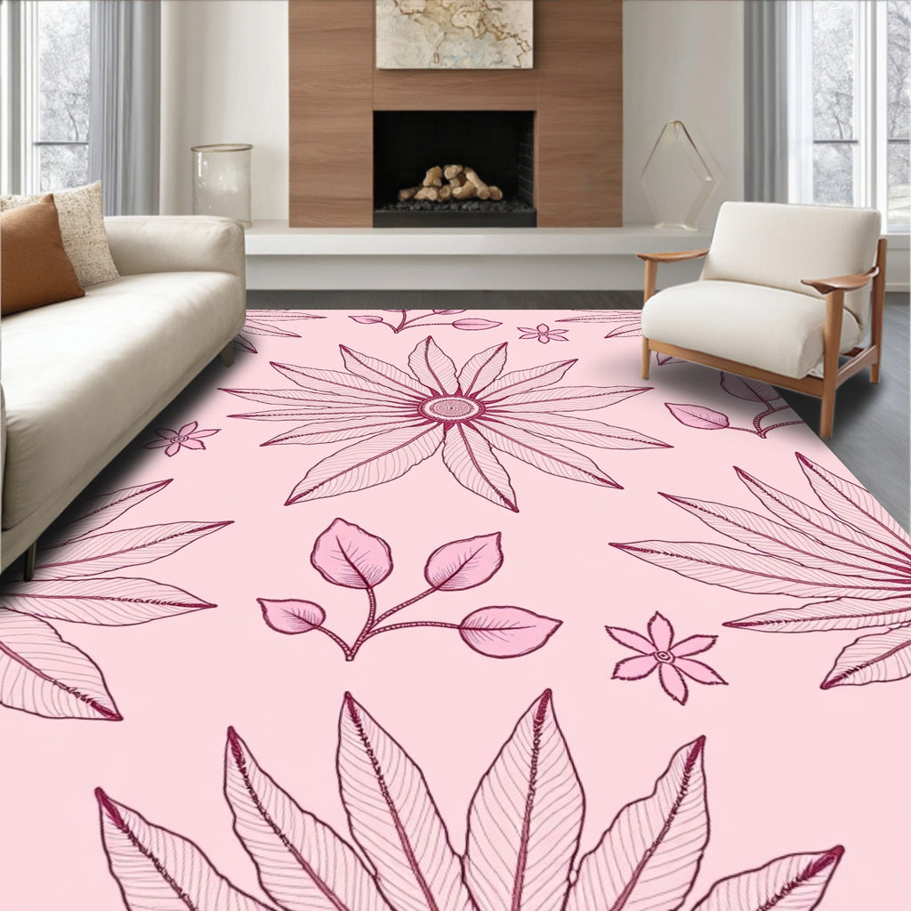 Dainty Pink Floral Branch Arrangement Rug