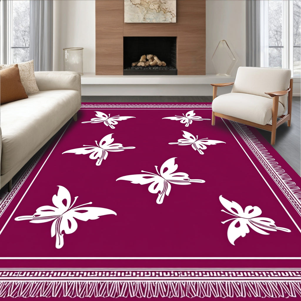 Plum With White Butterfly Field Rug
