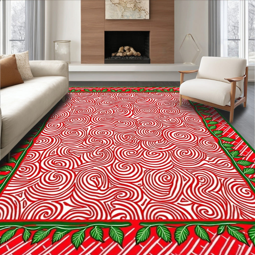 Red White Swirl Border Rug