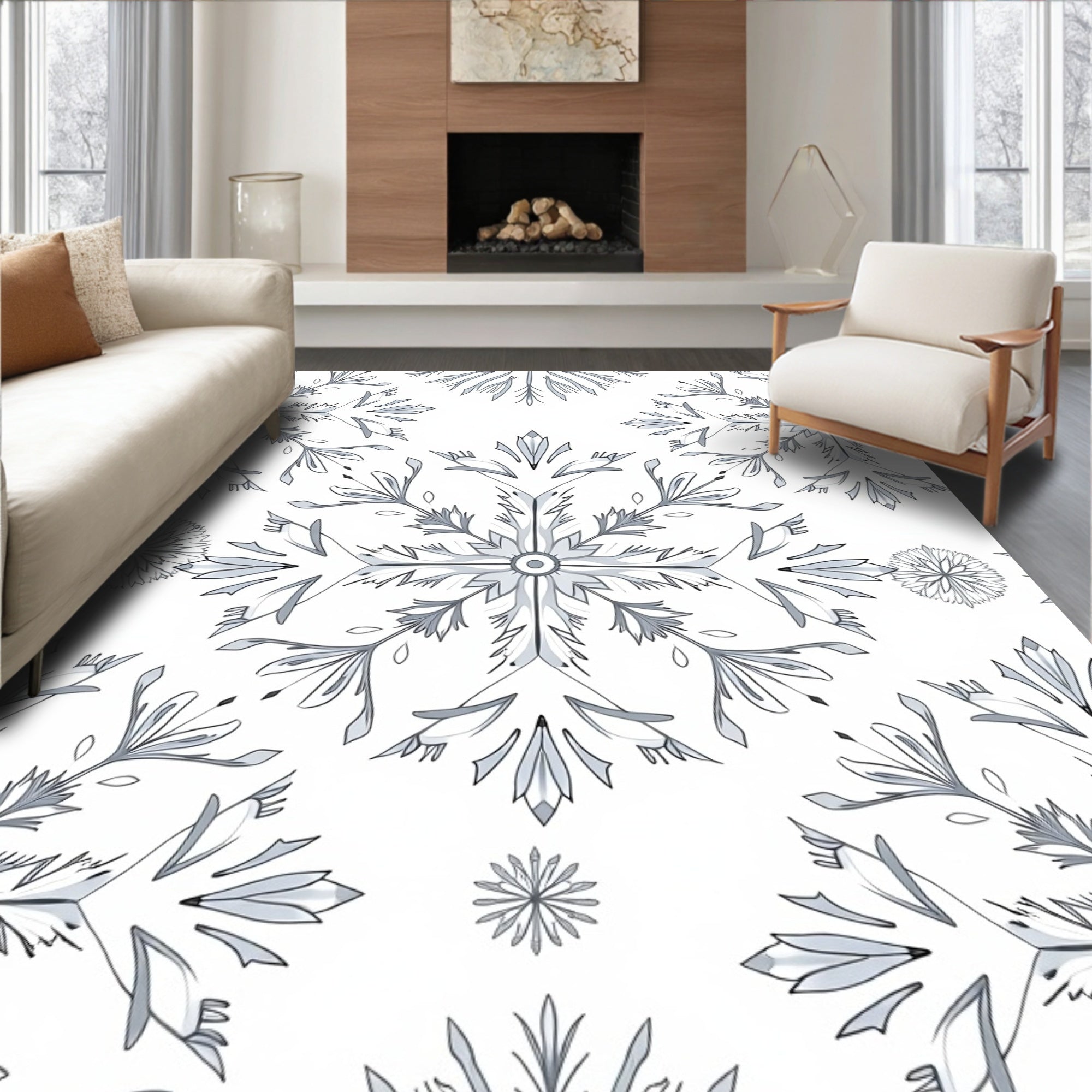 Gray Floral Medallion Tile Rug