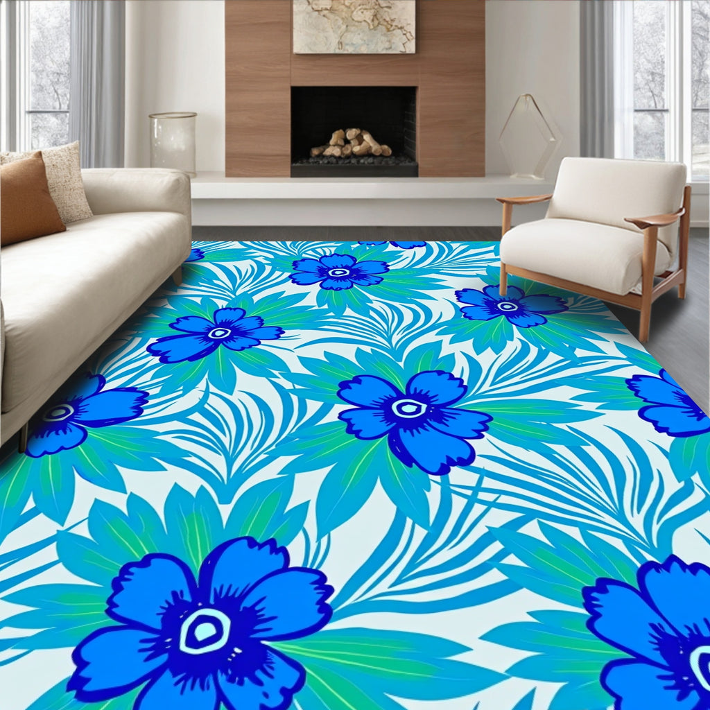 Bold Cobalt Blue Floral Garden Rug