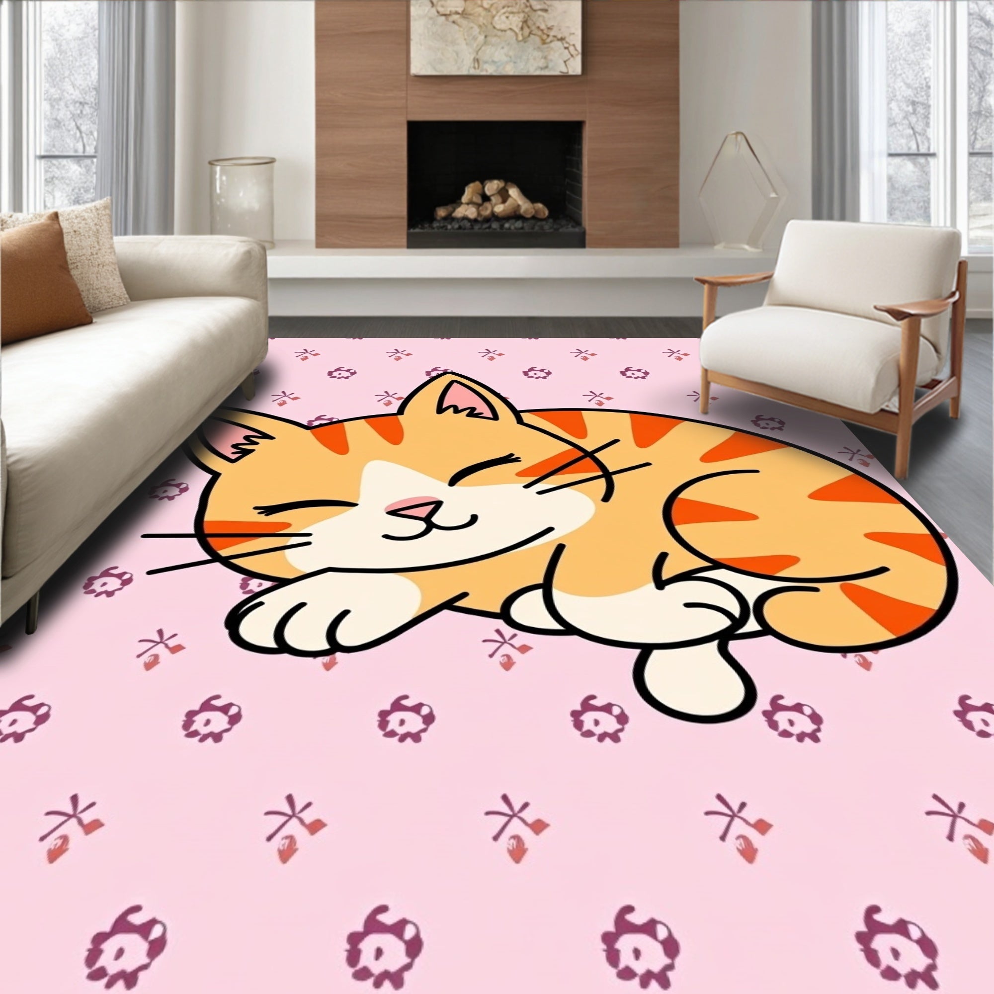 Sleeping Ginger Tabby Whimsical Kitty Rug