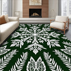 White Fern Mandala Green Rug