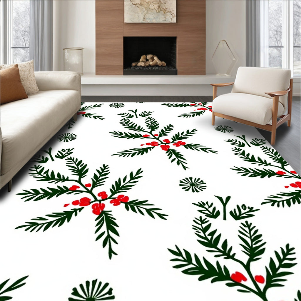 Green Evergreen Berry Sprig Cluster Rug