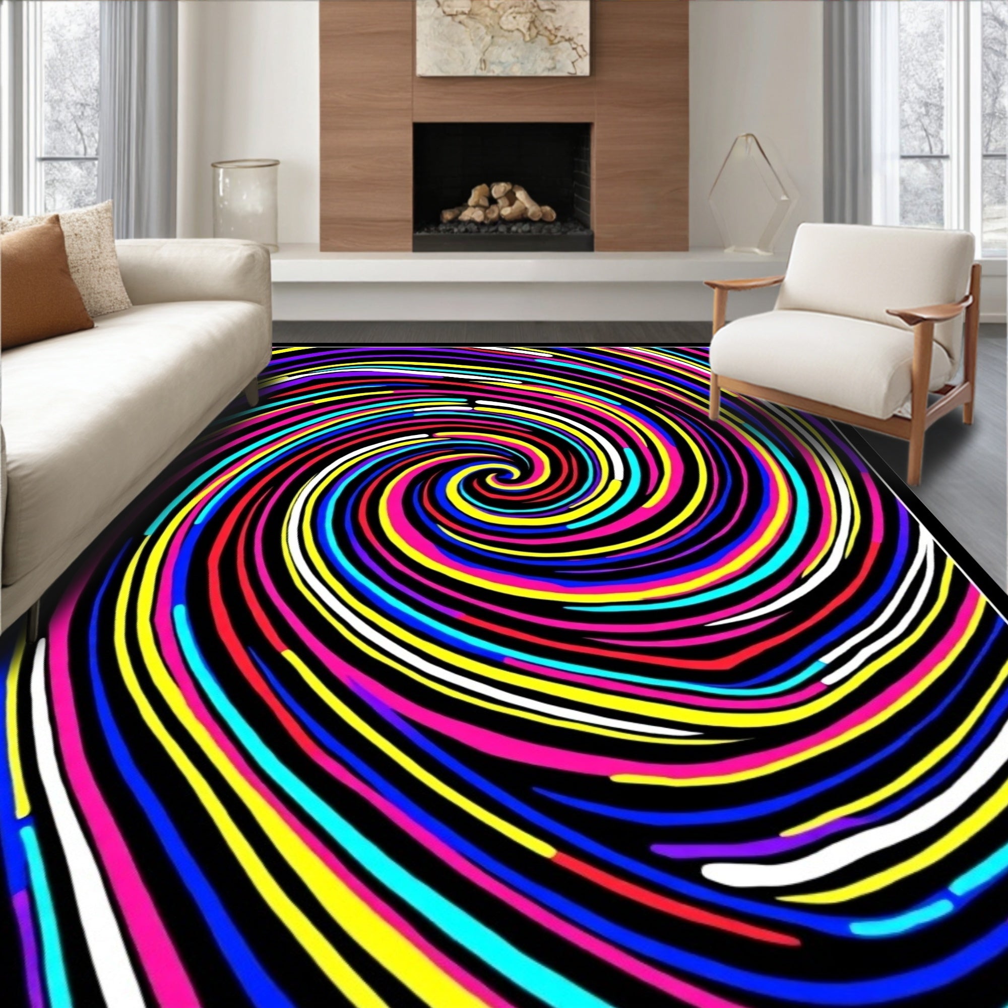 Vibrant Swirl Rainbow Ribbons Rug