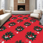 Festive Red Pine Holly Wreath Rug