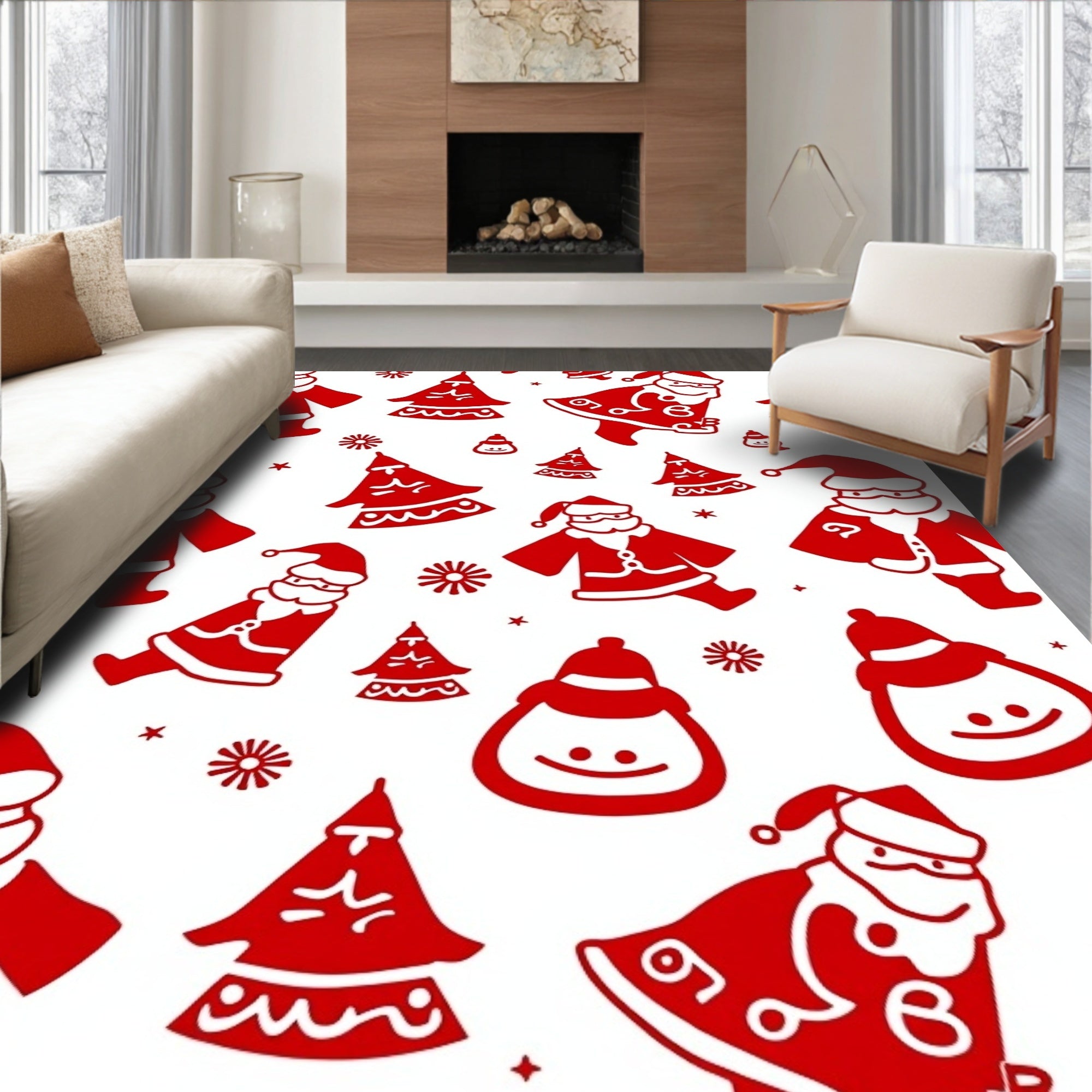 Jolly red christmas santas and trees Rug