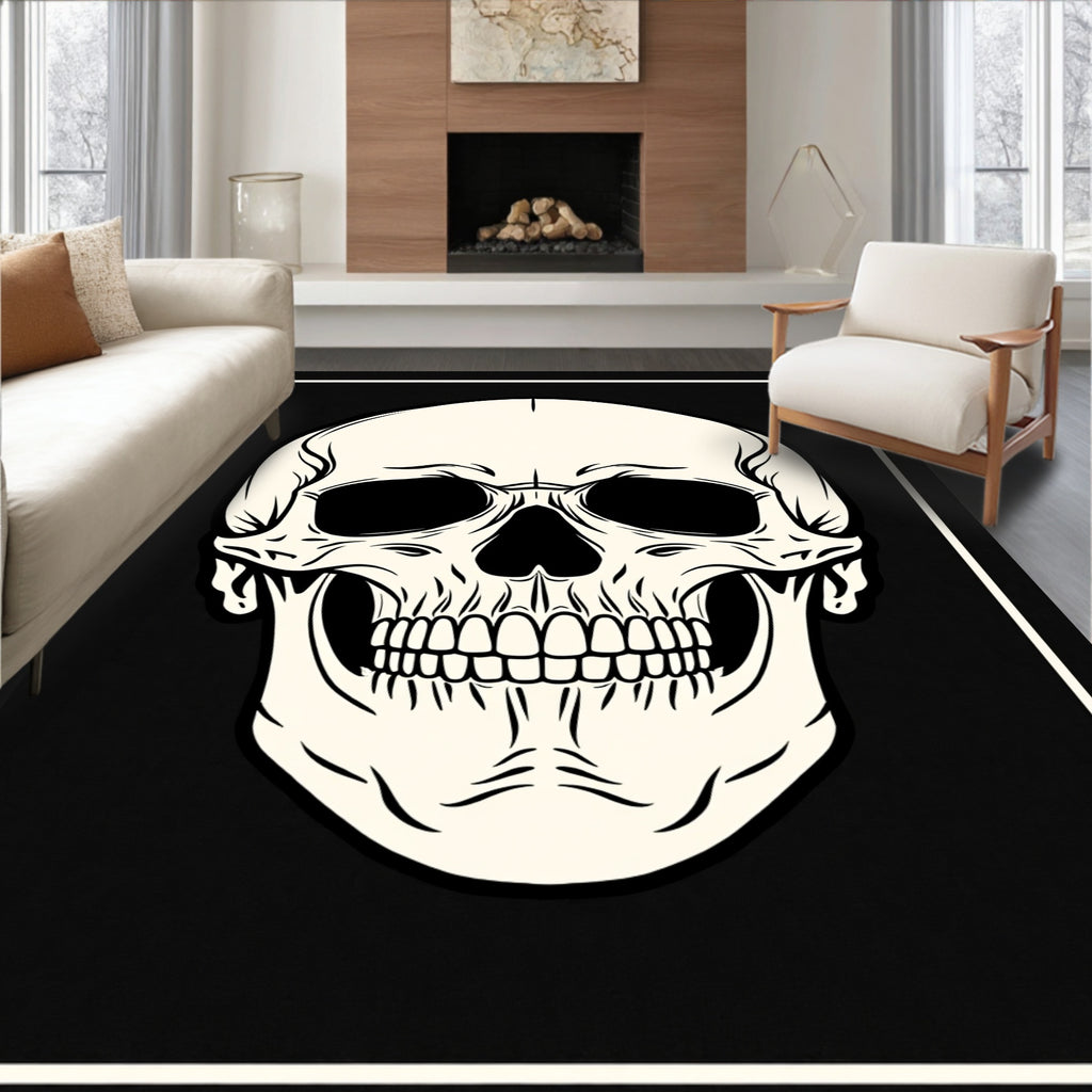 Cream Skull Black Outline Rug