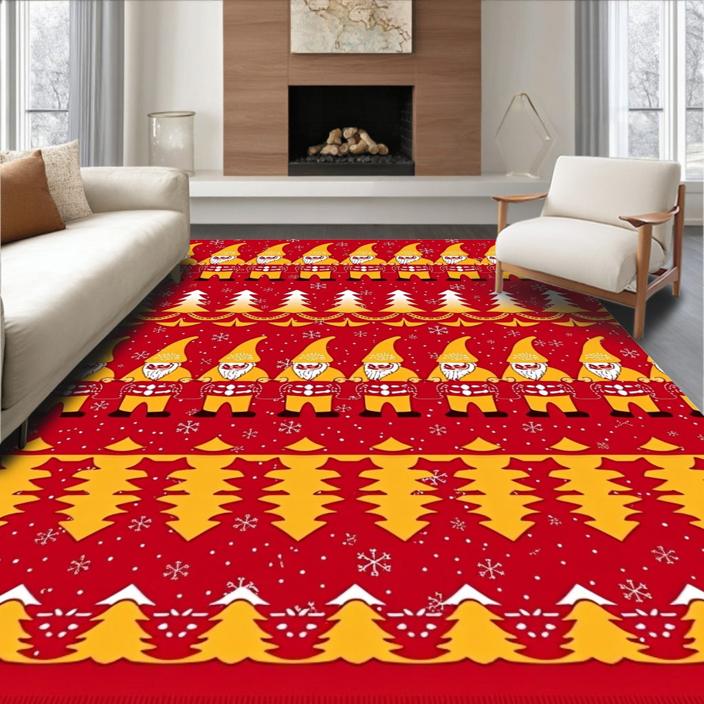 Red Yellow Gnome Snowflake Christmas Trees Rug