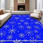 Charming White Snowflake Blue Field Rug
