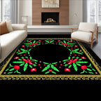 Classic Red Green Floral Border Rug