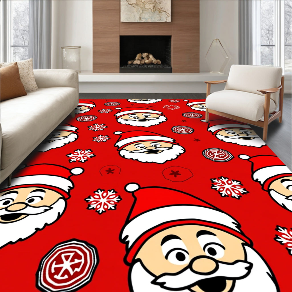 Happy Santa Claus Snowflakes Red Rug