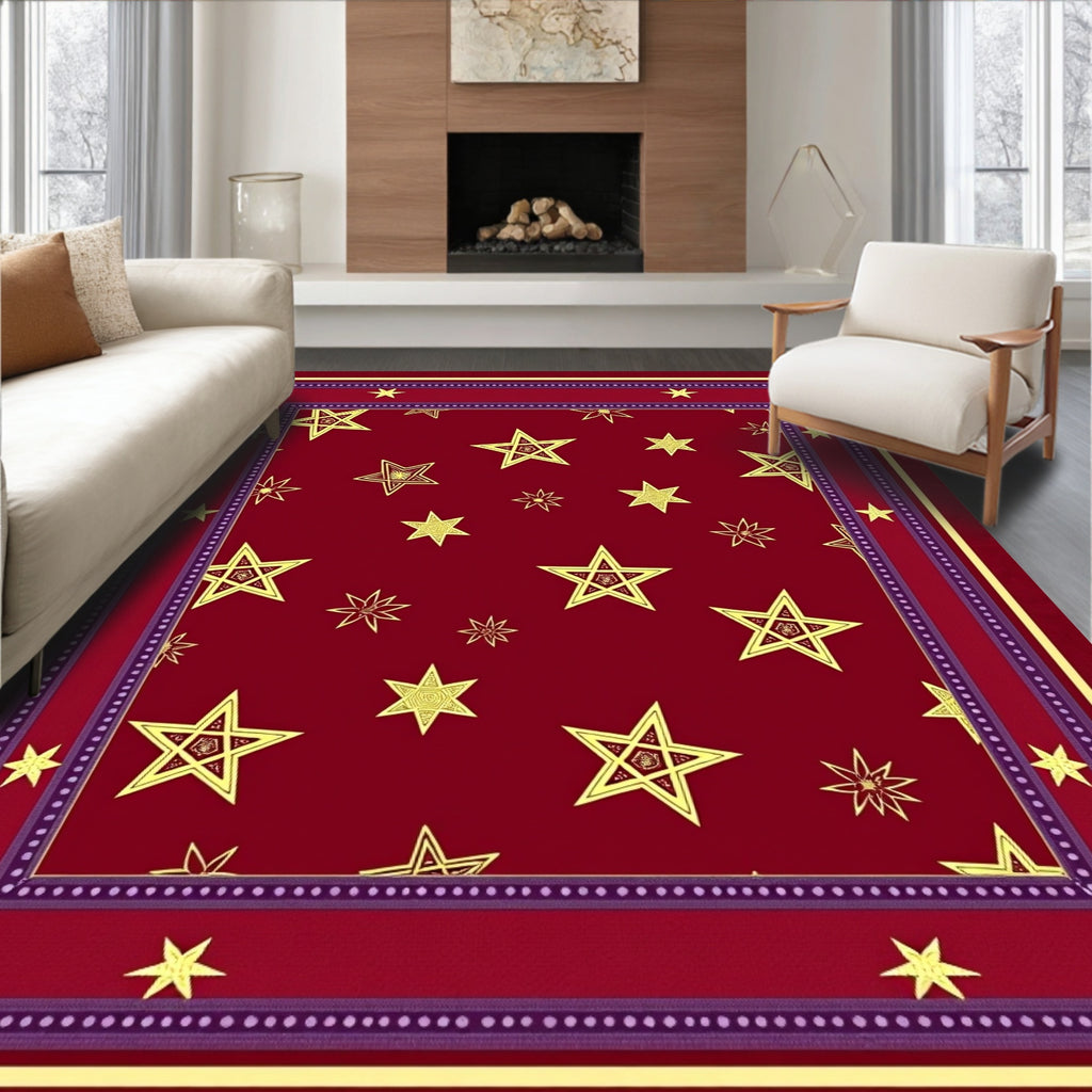 Crimson Gold Star Medallion Border Rug