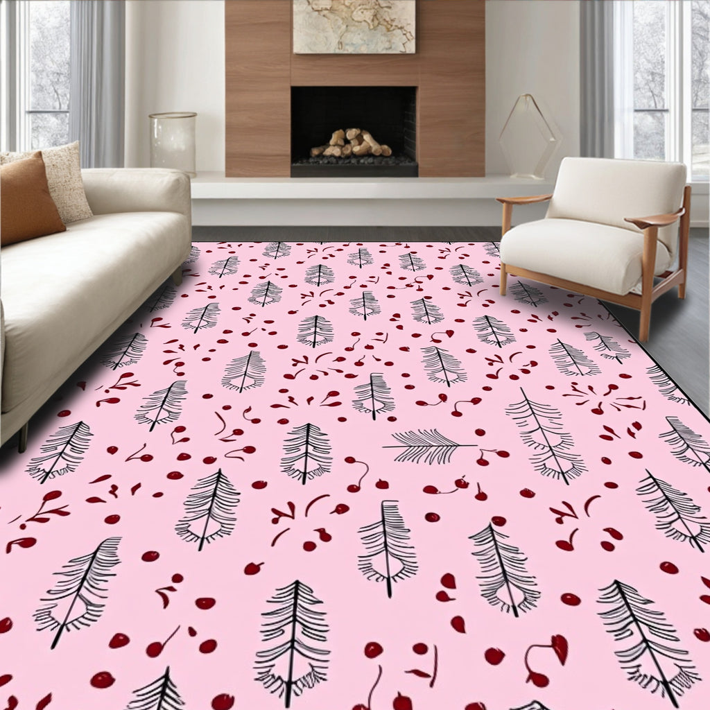 Pink Feather and Berry Scatter Rug