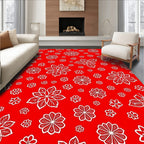 Vibrant Red White Floral Collage Rug