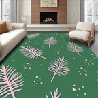 Pink Palm Frond Scattered Green Rug