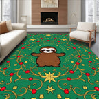 Green Sloth Cherries Gold Stars Border Rug