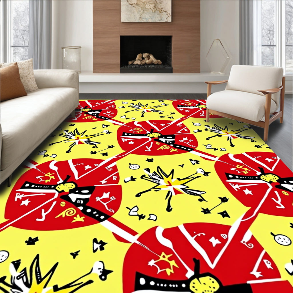 Vibrant Yellow Red Abstract Explosion Rug