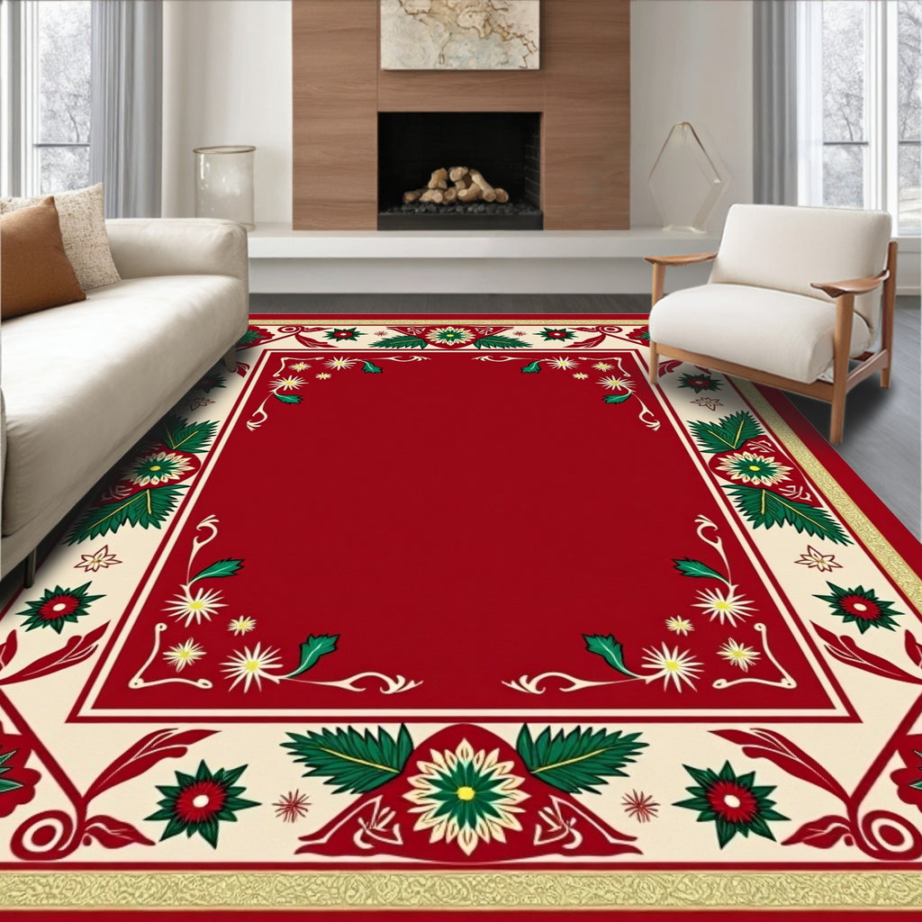 Crimson cream floral border artwork Rug