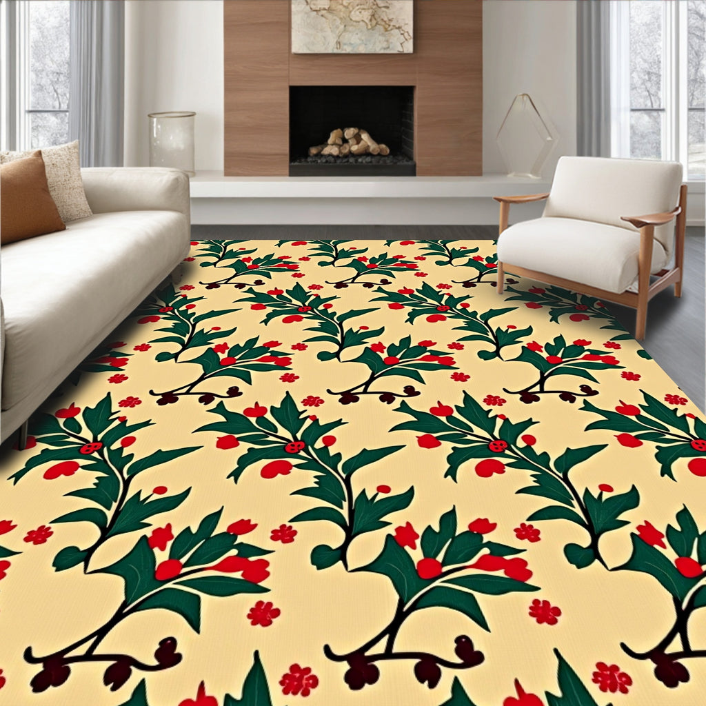 Rustic Red Berry Leaf Vine Rug