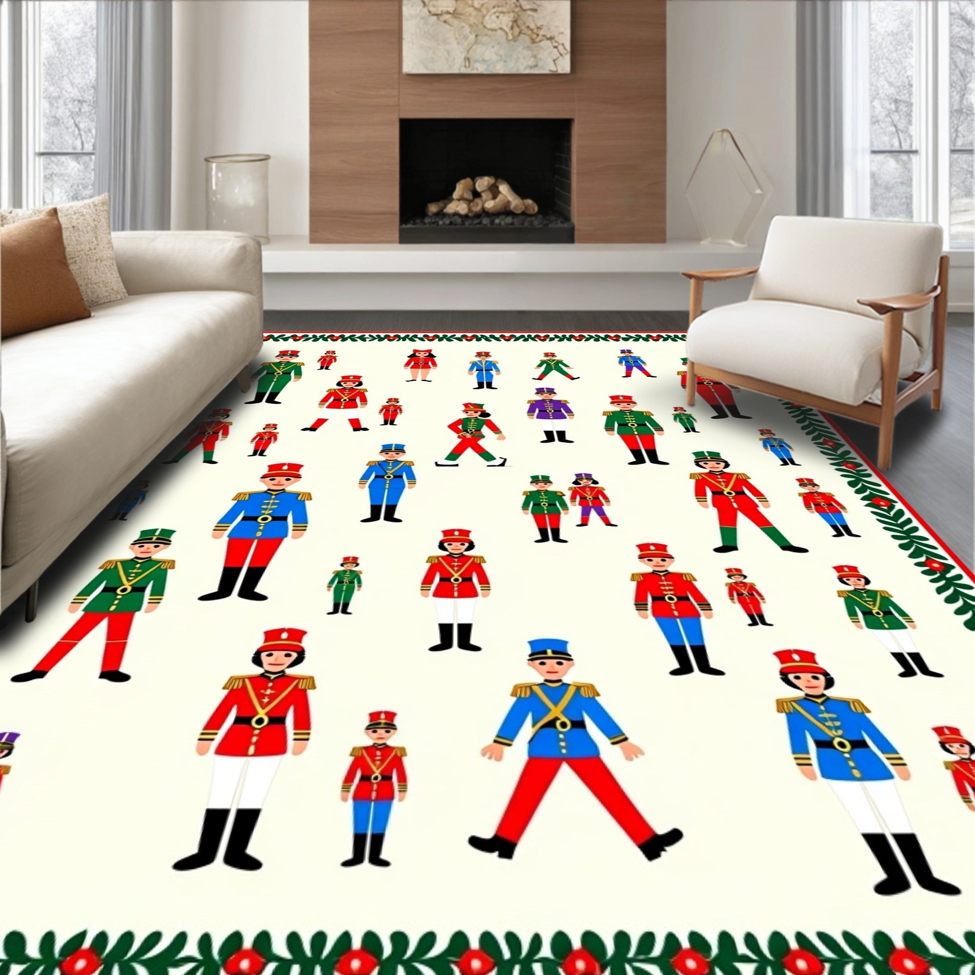 Toy Soldier Parade Red Blue Green Stripe Rug