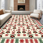 Christmas Folk Art Red Green Figures Rug