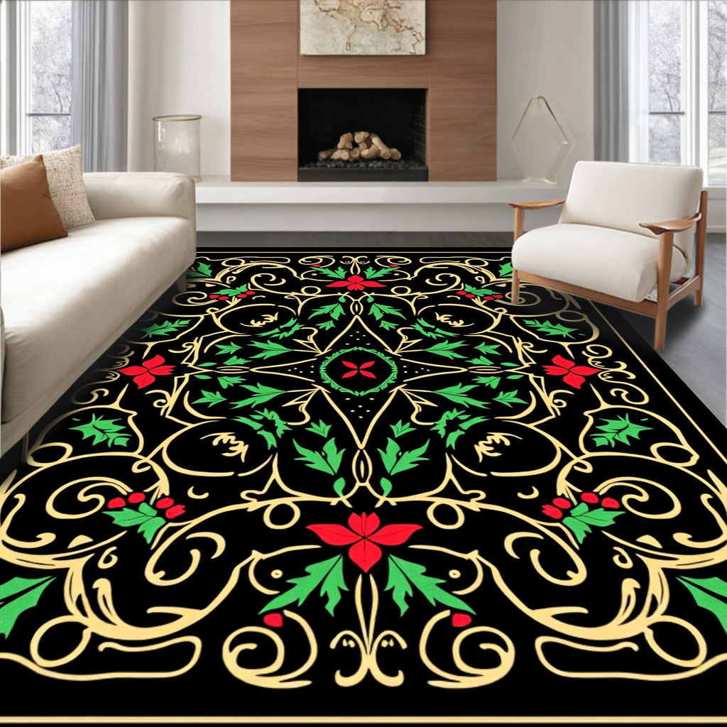 Vintage Red Green Holly Swirl Rug