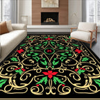 Vintage Red Green Holly Swirl Rug