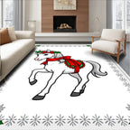 White Horse with Red Holiday Bows Rug