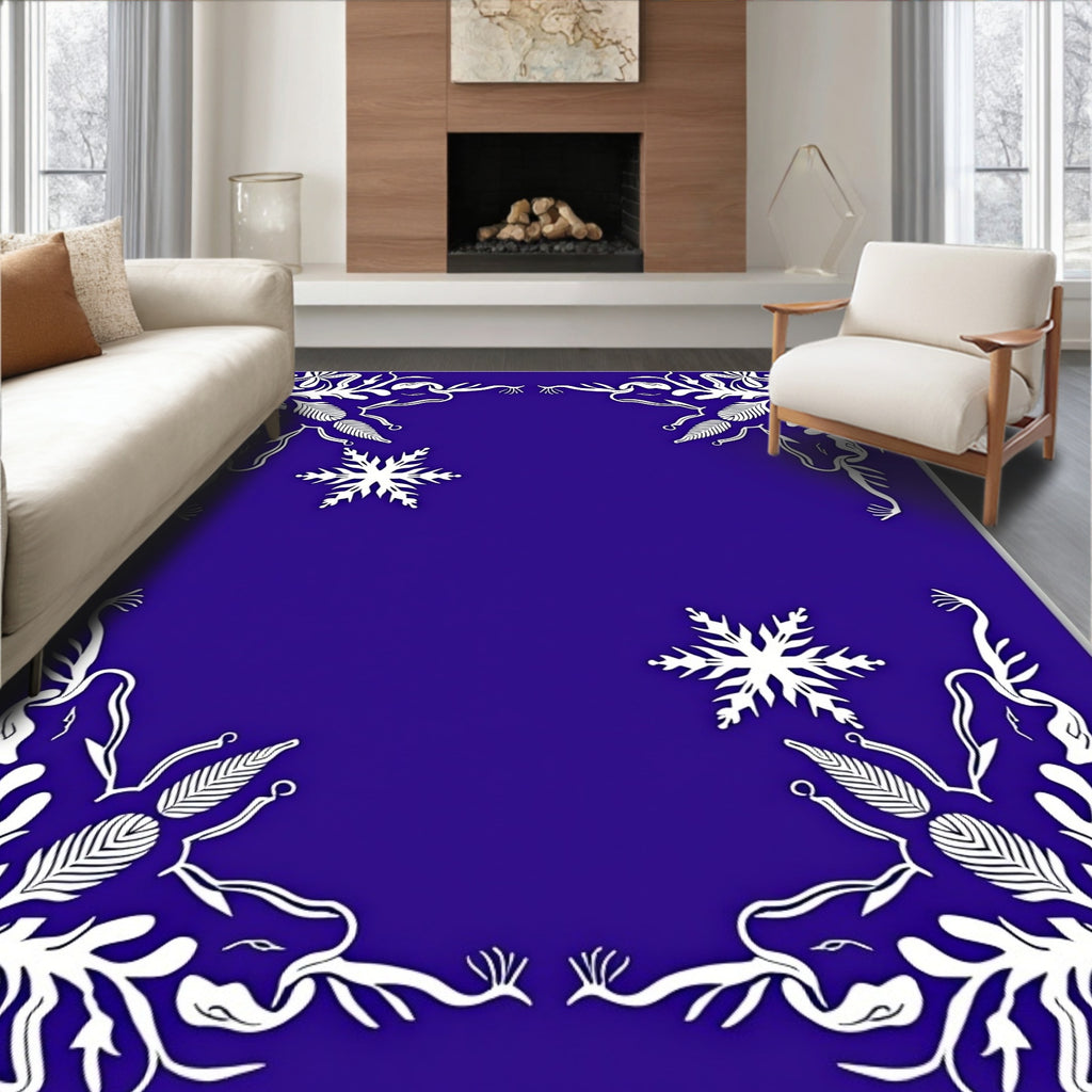 Azure Snowflake Floral Frame Rug