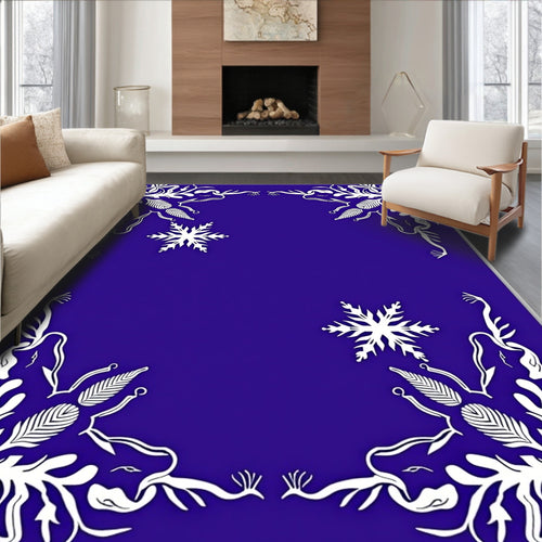 Azure Snowflake Floral Frame Rug