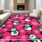 Whimsical Pink Penguin Snowflake Toss Rug