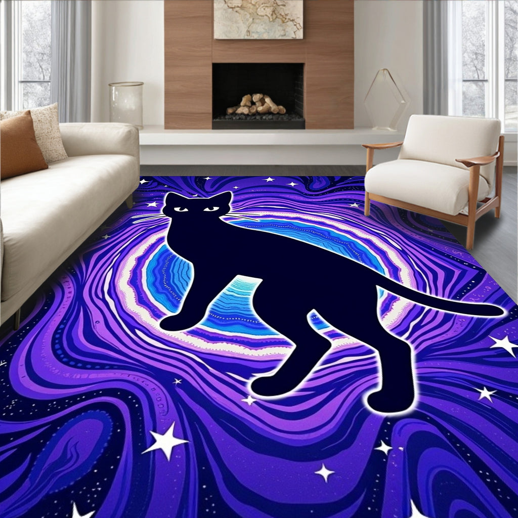 Cosmic Black Cat Starry Psychedelic Rug