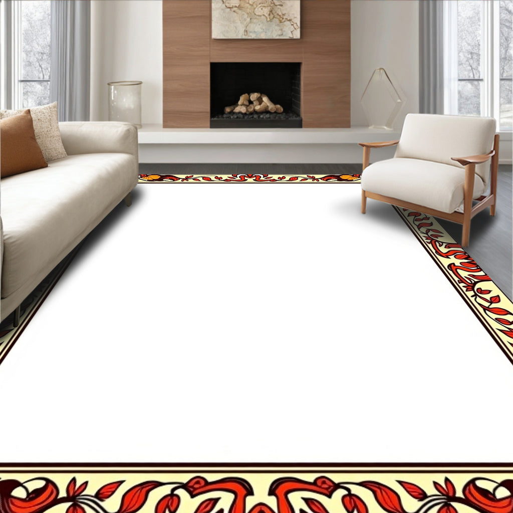 Crimson Amber Floral Border Rug