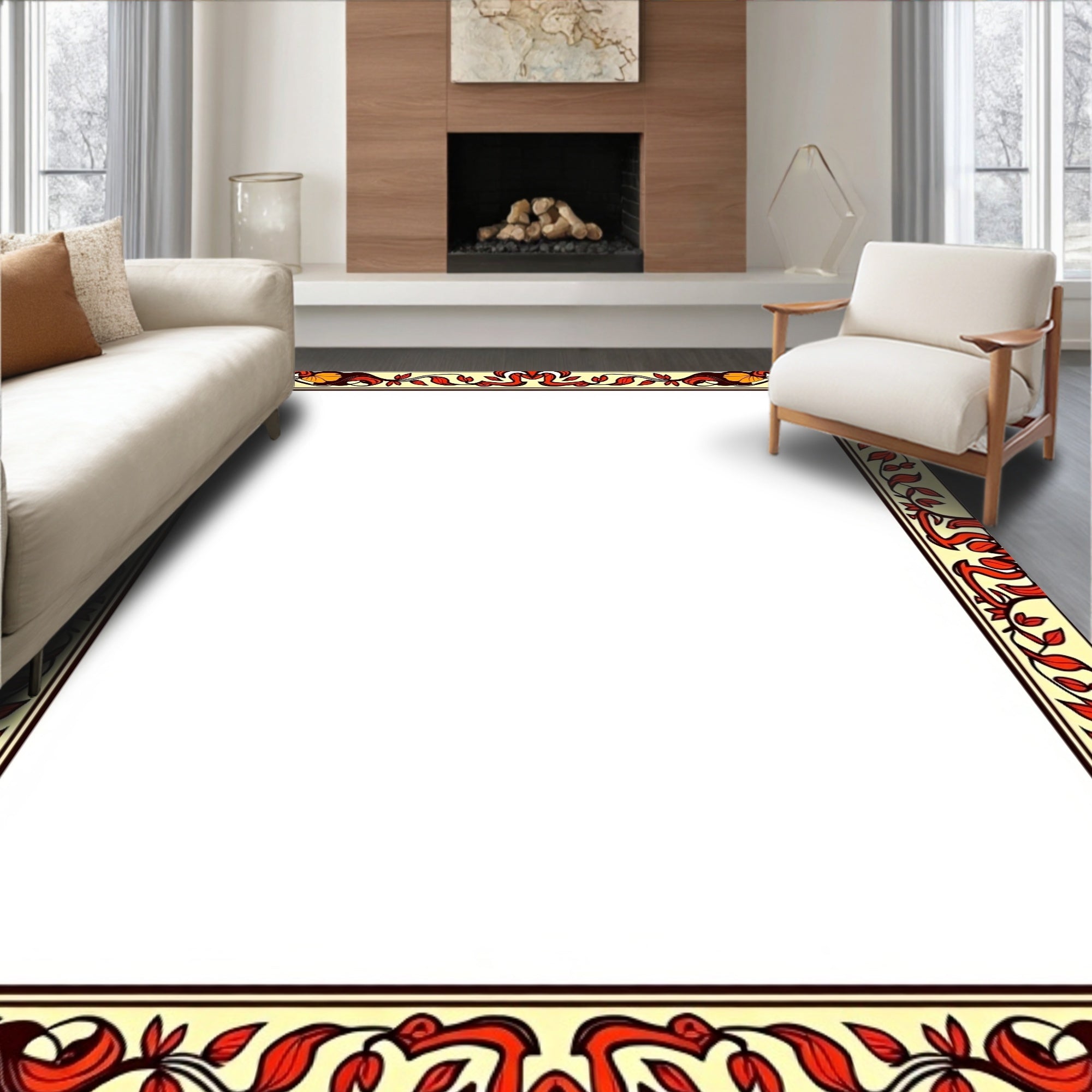 Crimson Amber Floral Border Rug